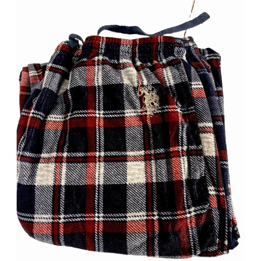Polo Assn Sleepwear L Men Bottoms Plaid Velour Pyjama Loungewear  Christmas Pony